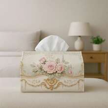 1pc Vintage Floral Tissue Box Cover - Rose Border Decorative Design, Party Tissue Box, Multi-Functional Suitable For Kitchen & Dining Room, Coffee Table And Dining Table, Durable Fabric Napkin Storage Box - Multicolor - View 2