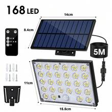 Luz de pared solar LED exterior de 5m con control remoto y sensor, reflector solar, luz de solar IP65 impermeable, adecuada para jardín, patio, entrada - 1 unidad - Ver 4