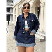 Plus Size Denim Skirts - Dark Wash - View 2