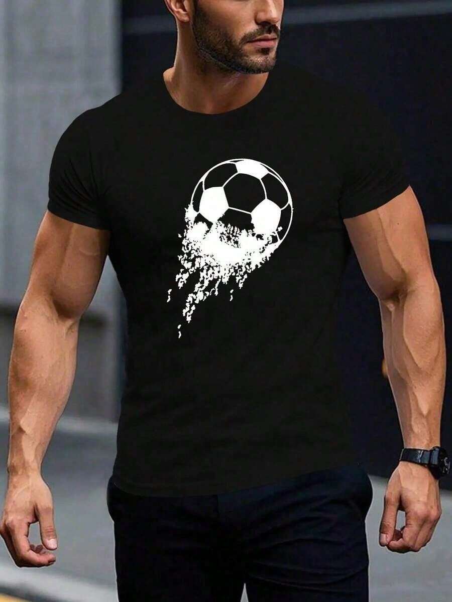 Men's Crew Neck T-Shirt, Printed Shirt For Football Fans And Casual Shirt, Ideal For Sporting Events And Casual Wear, Made Of Comfortable Cotton. 2026 - 黑色 - 查看 1