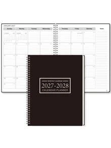 BUBU 1件 2027-2028月曆計畫本，2年期螺旋裝訂桌曆筆記本，含備註區與3頁貼紙頁，大書寫空間，月計畫筆記本，辦公桌配件，返校用品，大學必需品，房間裝飾 - 黑色 - 查看 7