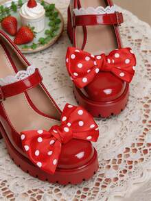 2 piezas Accesorios desmontables para zapatos con lazo de lunares negro & rojo estilo DIY, accesorios para zapatos estilo Lolita gótico, clips para zapatos negro & rojo, accesorios para zapatos de tacón alto Mary Jane, decoración de zapatos para mujer, accesorios para citas y fiestas de tacón alto - Rojo - Ver 2