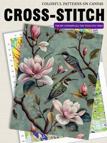 1pc Frameless 14CT Printed Fabric Cross Stitch Kit, Floral And Bird Theme With Lavender, Rose And Pomegranate Patterns, Suitable For Adult Beginners Relaxation DIY, Includes Fabric, Needle, Thread And Chart, Handmade Wall Art Decor Gift, 30x40cm/11.8x15.7in - 30X40CM - View 5