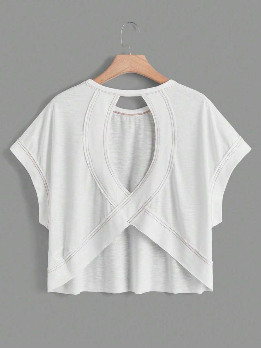 Camiseta con espalda descubierta y mangas de murciélago - Rosa 2 - Ver 1