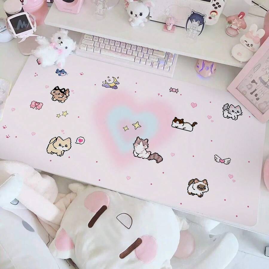 Leder Schreibtischunterlage Schutz, japanischer Anime Y2K rosa Mädchen Farbverlauf Polka Dot INS süßes Haustier Mauspad, wasserdichte rutschfeste PU Schreibtischmatte für Büro, Gaming und Esports Nutzer - Übersicht 1