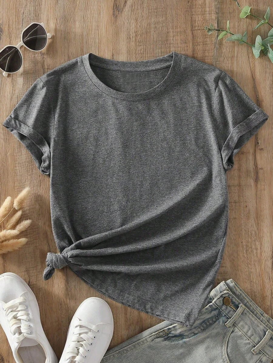 NostaNoir Camiseta unicolor de cuello redondo - Gris Oscuro - Ver 1
