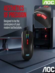 1個 AOC GM180 RGB 有線電競滑鼠，7 個可編程按鈕，800-7200 可調 DPI，1.5m 編織 USB 線，輕量人體工學光學電競滑鼠，適用於 Windows PC 筆記型電腦桌上型電腦 - 查看 3