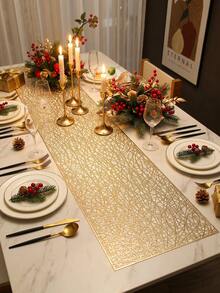 1pc Gold Line PVC Hollow Table Runner 150cm*30cm, Washable, Easy To Clean, Wipeable, Non-Slip, Heat-Resistant, Suitable For Room Decor, Table Decor, Home Decor, Party Decor, Suitable For Holidays, Parties, Gatherings, Birthdays, Weddings, Gifts, Presents, Dinners, Outdoor, Picnics. - Multicolor - View 10