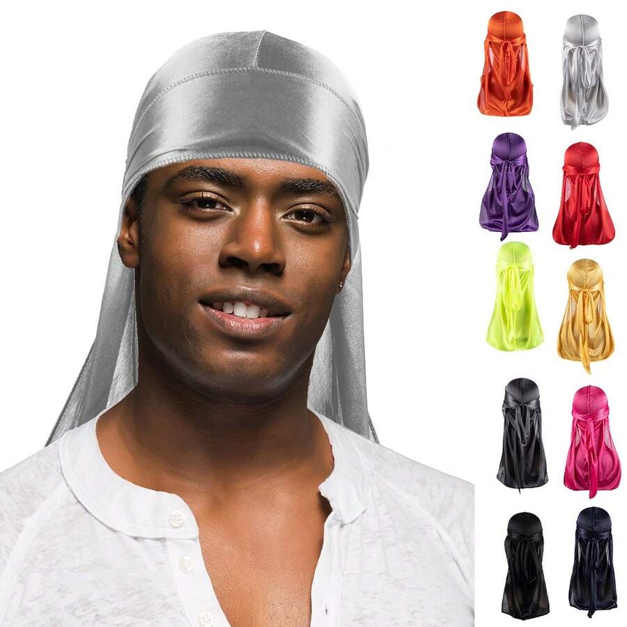 ZTZI Silky Satin Durag Long Tail Head Wrap Wave Hair Doo Rag, Soft Stretch Hip Hop Hair Turban Multiple Solid Colors Street Accessory - T4801 - View 1