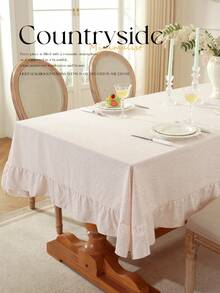 1pc Fresh Green Leaf Edge French Country Tablecloth, Romantic French Style Decorative Fabric, Kitchen / Dining Room / Room / Home / Dining Table / Coffee Table Universal Use, Suitable For Kitchen Home Decor Kitchen Decor Room Decor Dining Table Decor Dining Table Decor Coffee Table Dining Room Tablecloth Square Tablecloth - Pink - View 5