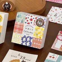 Calendario de 365 hojas con patrón de frutas y animales de dibujos animados japoneses lindos, calendario diario mini de desprendimiento para diario, álbum de recortes, decoración de escritorio, planificador, papel de notas, calendario, útiles escolares, suministros del nuevo semestre, gato lindo - A - Ver 14