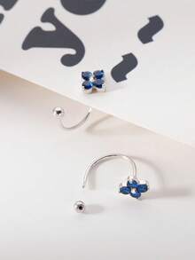 1 Pair S925 Sterling Silver Cubic Zirconia Four-Leaf Clover C-Shaped Curved Hook Screw Cartilage Earrings, Ins Luxury Minimalist Elegant Niche Elegant Piercing Jewelry, Hypoallergenic, Suitable For Women's Daily Commute Versatile Premium Accessory Gift - Four-leaf Clover - View 4
