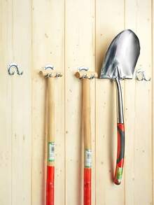 1Set Hanger, Garage Storage Hook Double Hook Style Hook, Garden Garage Tool Storage Rack, Garage Supplies, Heavy Duty Garden Tool Rack - Silver - View 6