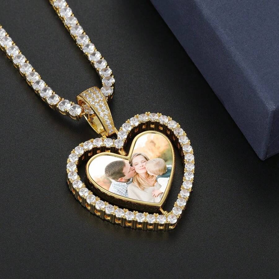 Personalized Heart Photo Necklace, Customized Rotating Glass Pendant, Ice Crystal Heart Photo Jewelry, Unisex Pendant, Birthday Anniversary Gift, Romantic Gift