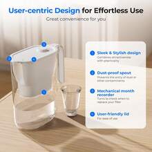 Waterdrop Water Filter Jug, NSF Certified 2.5L, Reduces Lead, Fluoride, Chlorine And More, 1X Built-In Original Filter + 3X Additional Filters (Replacement Filter: WD-PF-01A Plus) - White + 3 Filters - View 3