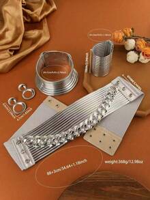 1 Set Exaggerated European American African French Korean Bohemian South Asian Style Vacation Party Evening Banquet Wedding Fashion Vintage Belt Bracelet Earrings Necklace - Silver - View 2