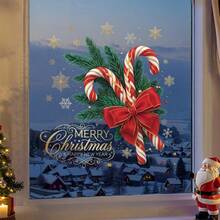 1pc Christmas Window Sticker, Pine Branch, Red Berry, Candy Cane, Bow And Gift Pattern, Suitable For Decorating Store Window Or Glass Door, Create Holiday Atmosphere, Static Cling, Merry Christmas - View 5