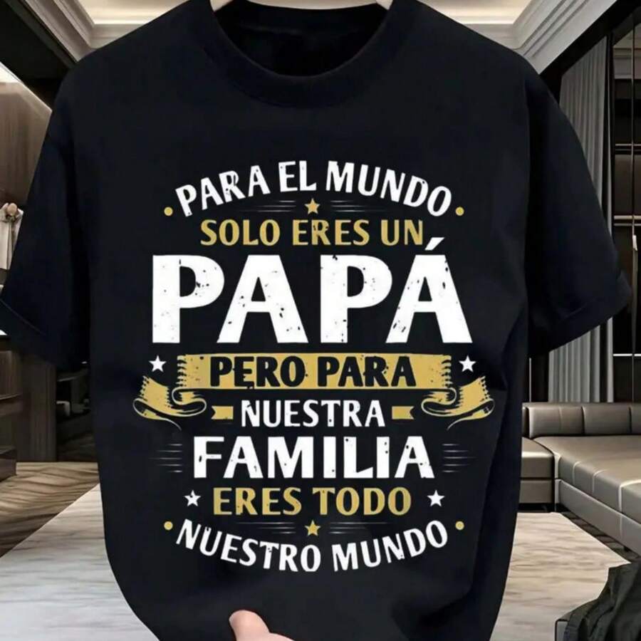 [Camiseta de Algodón Talla Europea]Camiseta para Hombre: Regalo para el Día del Padre, Regalo Ideal para Papá, Ligera y Transpirable, Negra para el Verano - Negro - Ver 1