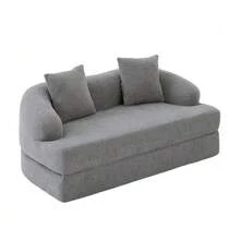 2-In-1 Convertible Sofa For Two People, With Two Cushions, Unfoldable Double Sofa Bed, Versatile Sofa For Guest Rooms And Living Rooms (Beige Chenille) - Light Grey - View 8