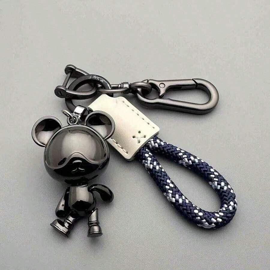 1pc Cute Creative Cartoon Exquisite Bear Car Keychain/Couple Handmade Woven Rope Backpack Pendant/Birthday Holiday Gift - Bear Keychain - View 1