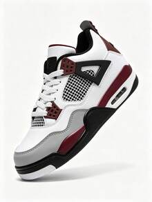N S Men's White Burgundy Retro Basketball Sneakers Vintage Style Breathable Back To School Casual Athletic Shoes - 大巴黎 - 查看 1