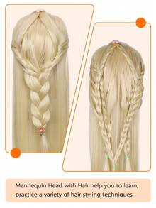 Mannequin Head 25 Inch Synthetic Fiber Manikin Head Hairdresser Styling Training Head Training Model Cosmetology Doll Head Hair For Practice Cutting Braiding - View 7