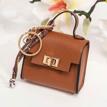 Mini Handbag Shape Leather Keychain Pouch With Silk Scarf, Twist Lock Zipper Earphone Coin Storage Cute Bag Charm For Girls - Multicolor - View 19