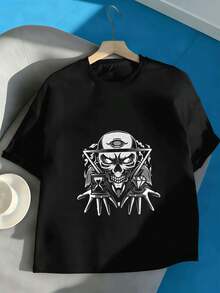 Gothic-T-Shirt With Totenkopf-Motiv For Women, Hochwertiger Stoff, Rundhalsausschnitt, Bequeme Passform, Kunstdruck - Black - View 2