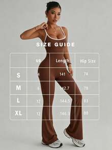 Damen Sommer Jumpsuit mit ausgestelltem Bein, elastische Yoga Hose, sexy rückenfreier Jumpsuit, unverzichtbar für Fitness, Pendeln, Streetwear und tägliche Outfits Sport - Braun - Übersicht 8