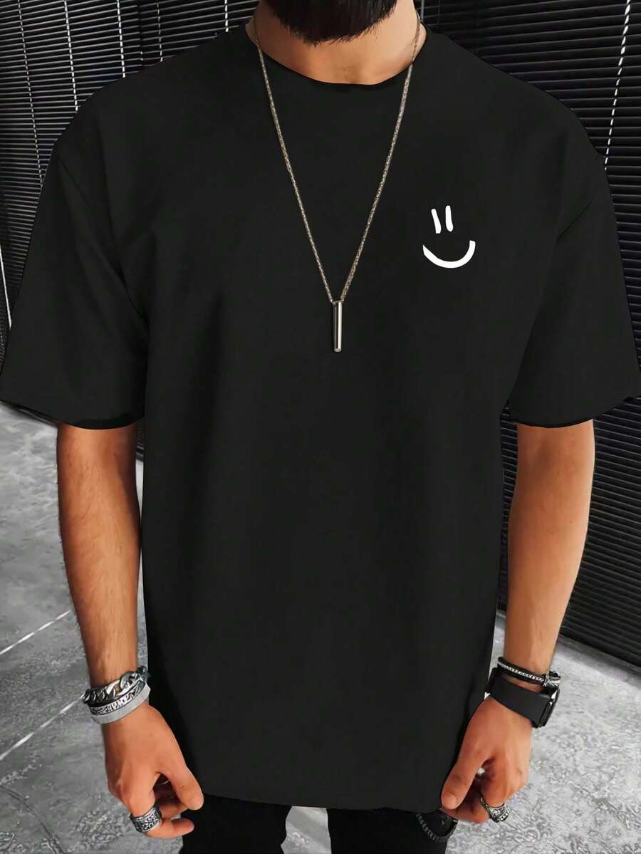 Manfinity Homme Hombres talla grande Camiseta con estampado de dibujos animados - Negro - Ver 1
