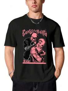 Skull Tattoo Artist, Classic Retro Hop Casual Fashion Y2K Skull Tattoo Popular Skull Letter Print Boutique 180g Cotton T-Shirt - 藍色 - 查看 1