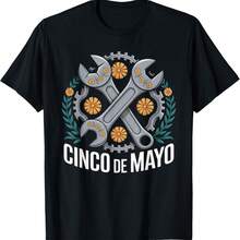 Cinco De Mayo Funny Mechanic Sugar Skull Flower Mexican T-Shirt - Black - View 8