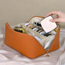1pc PU Leather Waterproof Double Layer Makeup Bag, Portable Travel Toiletry Bag, Compartmentalized Cosmetic Organizer, Large Capacity Lipstick Eyeshadow Makeup Storage Pouch, Suitable For Cosmetics, Skincare, Makeup Storage. - Multicolor - View 11
