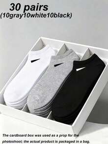 30 Pairs Unisex Solid Color Boat Socks, Couple Socks, Casual Comfortable Breathable Invisible Socks, Versatile For Daily Wear, Suitable For All Seasons, Available In 1 Pair/15 Pairs/30 Pairs - Multicolor - View 8