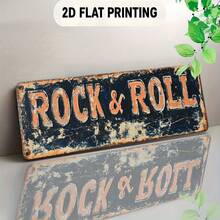 2D Flat Vintage Art Decorative Wall Sign "Rock" - 15.75x3.94 Inch Vintage Metal Decor With Pre-Drilled Holes, Suitable For Rustic Style Home Bar Restaurant Garage Decoration, Unique Gift For Music Lovers, Bold Text Logo, Music Room Decor, Perfect Room Decoration (Random Style) - A - View 7