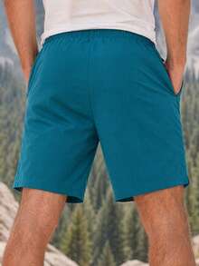 1pc Men's Summer Breathable Sports Shorts With Pockets, Reflective Print, Drawstring, 3-Inch Inseam, Suitable For Fitness, Running, Daily Wear And Outdoor Activities - Blue - View 2