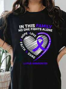 Women's And Men's Gifts For Mom And Dad, Lupus Awareness T-Shirt, Short Sleeve, Crew Neck, Casual Summer And Spring Top, Pure Cotton T-Shirt For Women - 黑色 - 查看 1