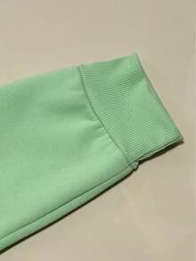 Women's Green Kangaroo Pocket Pet Pocket Sweatshirt, Warm Lining Pullover, Long Sleeve, Regular Fit, With Front Pocket Casual - View 8