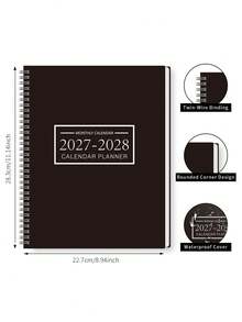BUBU 1件 2027-2028月曆計畫本，2年期螺旋裝訂桌曆筆記本，含備註區與3頁貼紙頁，大書寫空間，月計畫筆記本，辦公桌配件，返校用品，大學必需品，房間裝飾 - 黑色 - 查看 4
