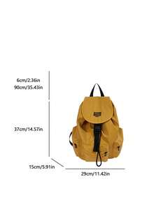 Summer Large Capacity Fashion Plaid Multi-Pocket Nylon Casual Backpack, Waterproof Lightweight Foldable Drawstring Patch Letter Travel Bag - Yellow - View 9