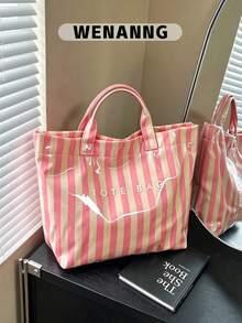 1pc PVC Striped Tote Bag Large Capacity Beach Bag Women's Shoulder Bag Lightweight Waterproof Suitable For Students/Girls/Young People Travel Beach Fitness Shopping Daily Use - Multicolor - View 2