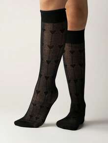 1 par de calcetines de red jacquard con diseño de corazón hasta la rodilla, calcetines de malla hueca transparente hasta la pantorrilla, adecuados para atuendos casuales dulces de estilo pastoral - Multicolor - Ver 9