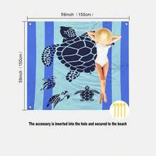 1pc Oversized Striped Turtle Sand-Proof Quick-Dry Beach Towel Mat, Suitable For 1-3 Adults - Lightweight, Durable Polyester Fabric - Perfect For Travel, Camping, Hiking And Leisure Beach Time, Beach Mat, Picnic Mat, Camping Ground Cover - Multicolor - View 14