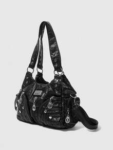 Bolso de Hombro ROMWE Grunge Punk New Punk Rock Chic para Mujer, Bolso de Mano Darkcore Estilo Motociclista para Mujer, Nuevas Bolsas Grandes de Moda para Mujer, Gótico - Celeste - Ver 1