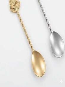 1pc/5pcs/10pcs European Style Silver/Gold Dessert Spoon, Vintage Leaf Coffee Spoon, Retro Metal Carved Fruit Dessert Spoon, For Kitchen Dining Bar, Classical Style - Gold and Silver - View 2