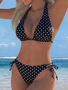 European And American Fashion Backless Bikini 2 Pieces Set Pink Gradient Colorful Print Swimsuit Summer Beach Essential - Black and White - View 2