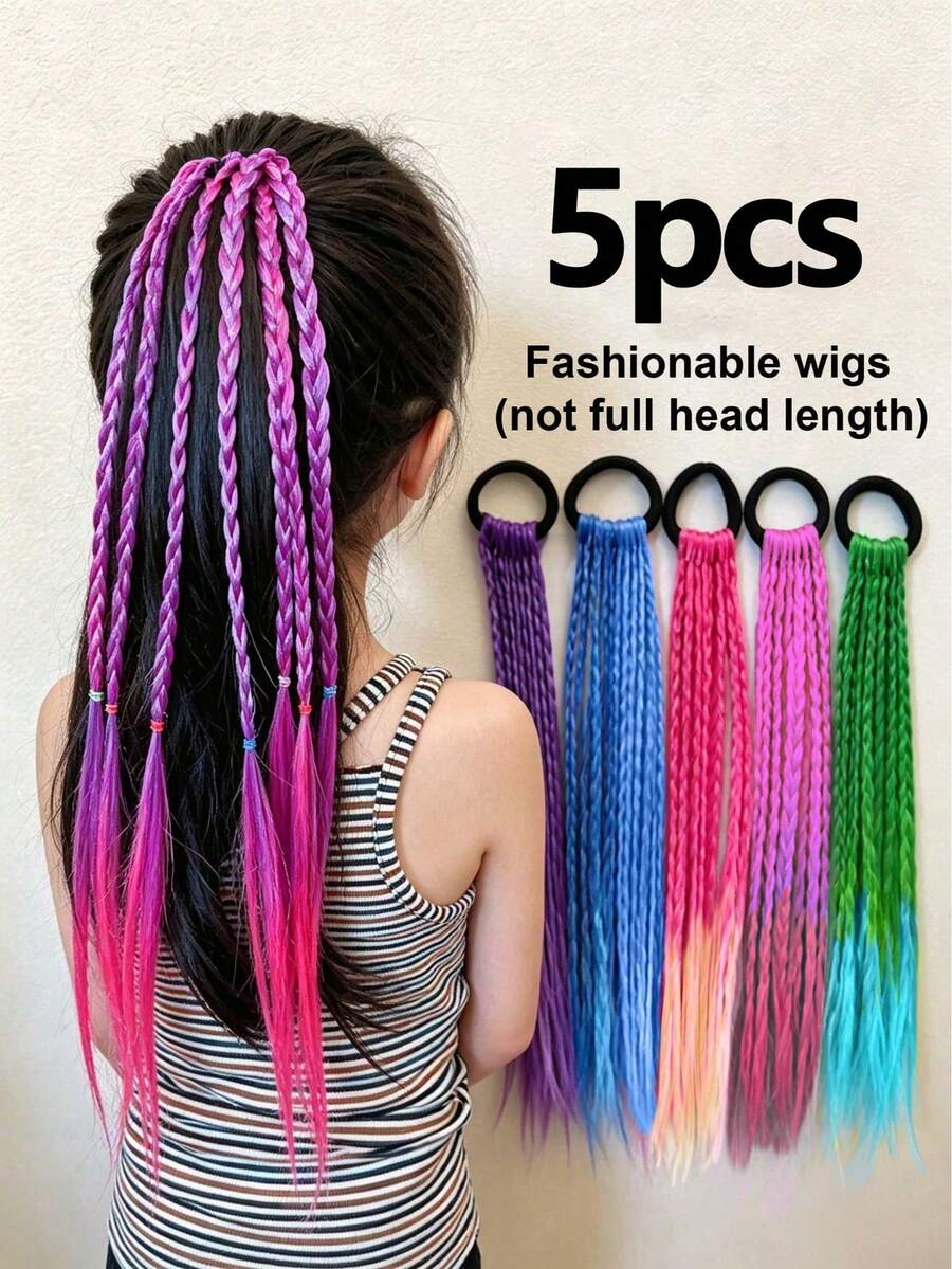 5pcs/2pcs Kids Hair Accessories Colorful Braided Ponytail Hair Ties Hair Bands Hair Accessories For Girls - Multicolor - View 1
