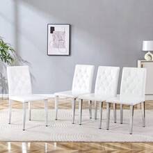 Set Of 4 Dining Chairs In Pure White And Gleaming Silver – Understated Luxury. The Perfect Choice For European-Style Dining Rooms. Silver Metal Legs For Added Versatility. - 白色 - 查看 3