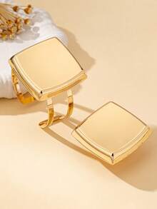 1 Set Women's Jewelry Set Geometric Square Design Bracelet & Ring Set Suitable For Daily And Vacation Wear - Square-golden - View 3