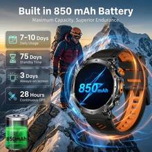 KENPANG Reloj inteligente de exterior resistente para hombres con GPS, posicionamiento GPS preciso, linterna LED integrada y brújula, monitoreo de frecuencia cardíaca y sueño, talla grande de 100 modos deportivos, batería de 850mAh, pantalla táctil completa de 1.7 pulgadas, llamadas Bluetooth, resistente al agua 3ATM, rastreador de fitness para hombres - Ver 10